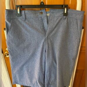 Men's shorts.  Blue.  Polyester and spandex, so super comfy!